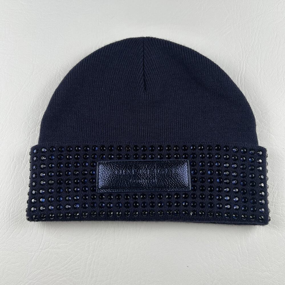 Kurt Geiger London Logo Patch Crystal Cuff Beanie Navy
